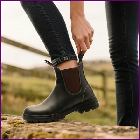 Leather Chelsea Hiking Boots Women's Waterproof Slip-On Ankle Boots - Picture 3 of 8